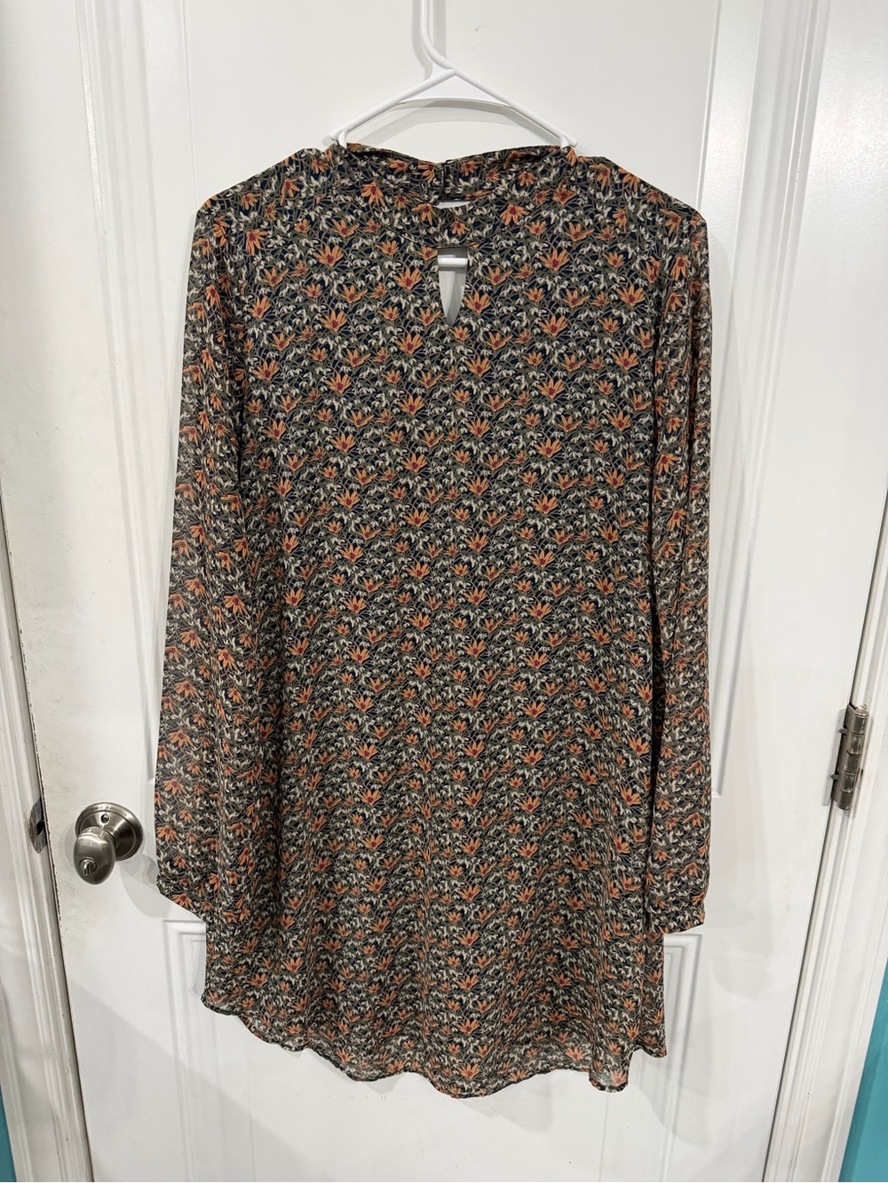Women's Floral Long-Sleeve dress Black with Orange Floral